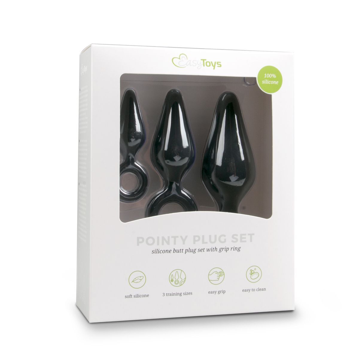 Black Buttplugs With Pull Ring - Set