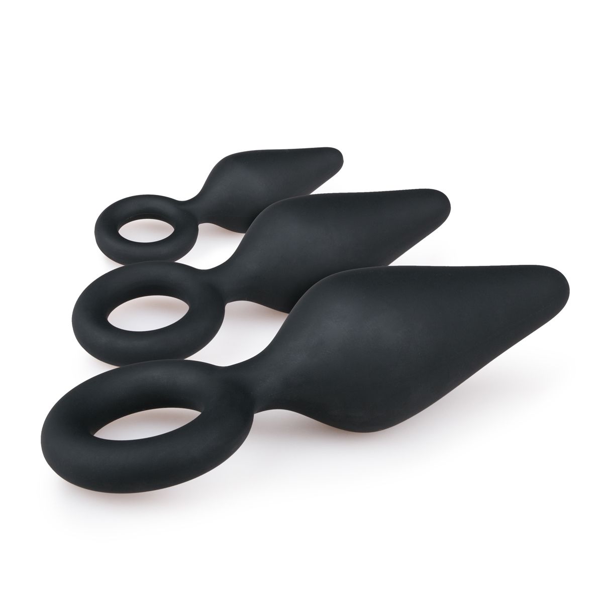 Black Buttplugs With Pull Ring - Set
