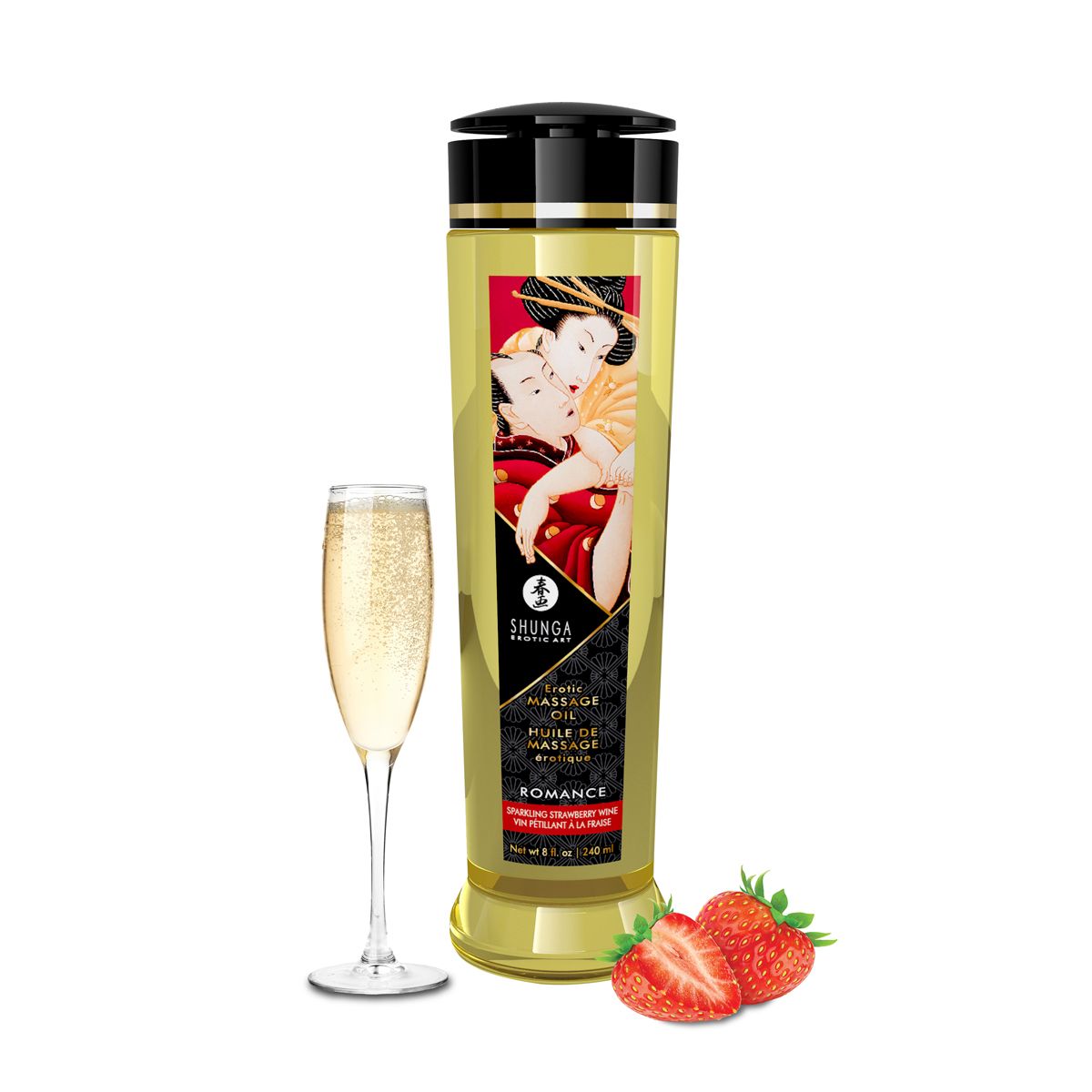 Shunga - Romance/Sparkling Strawberry Wine Massage Oil - 240 ml