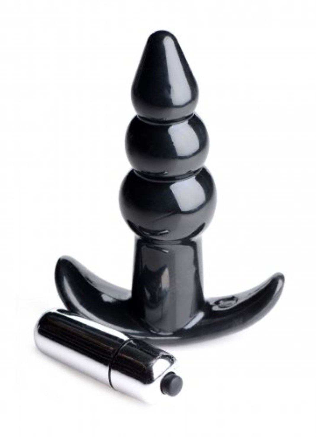 Bubbly Vibrating Anal Plug With Ribbing - Black