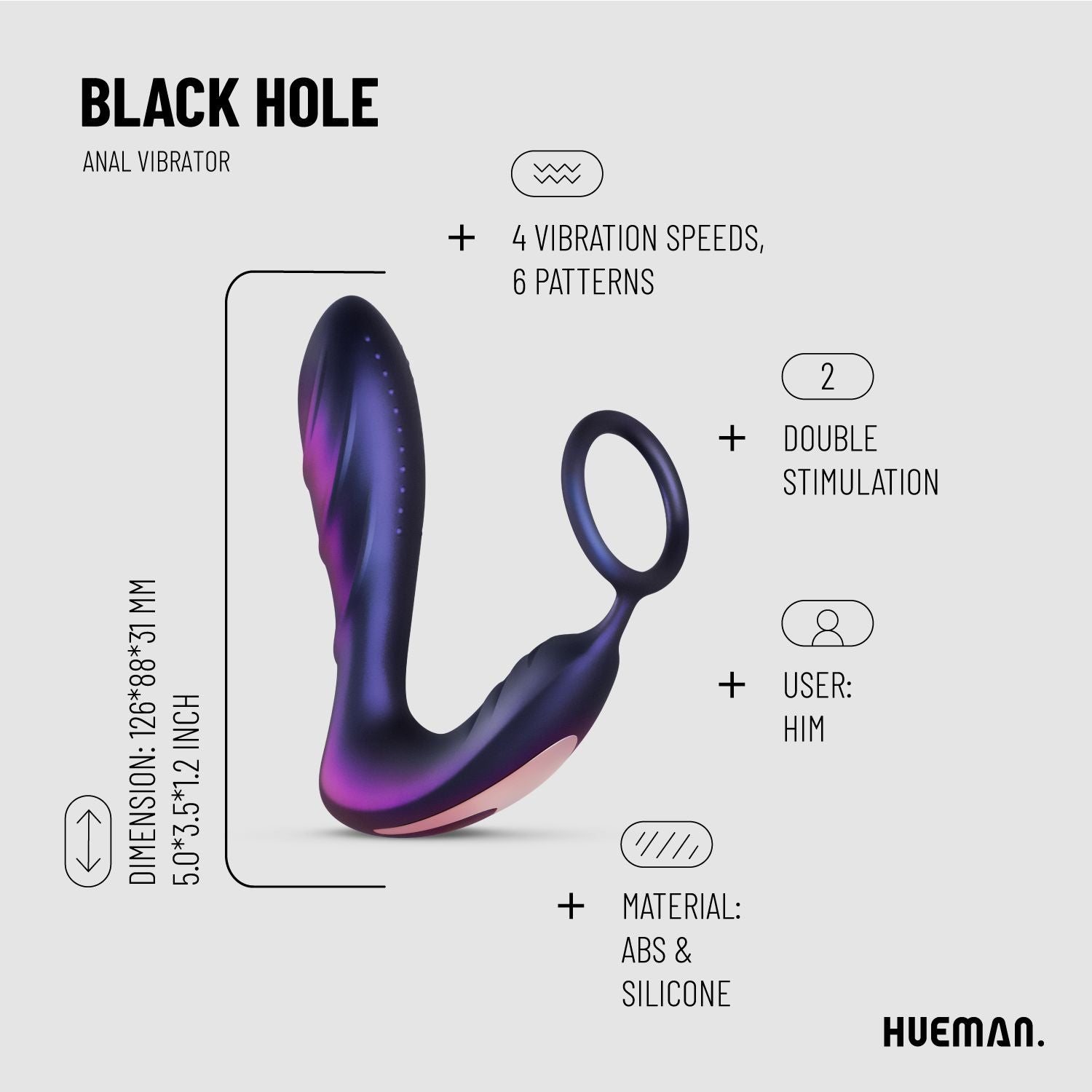 Hueman - Black Hole Anal Vibrator With Cockring