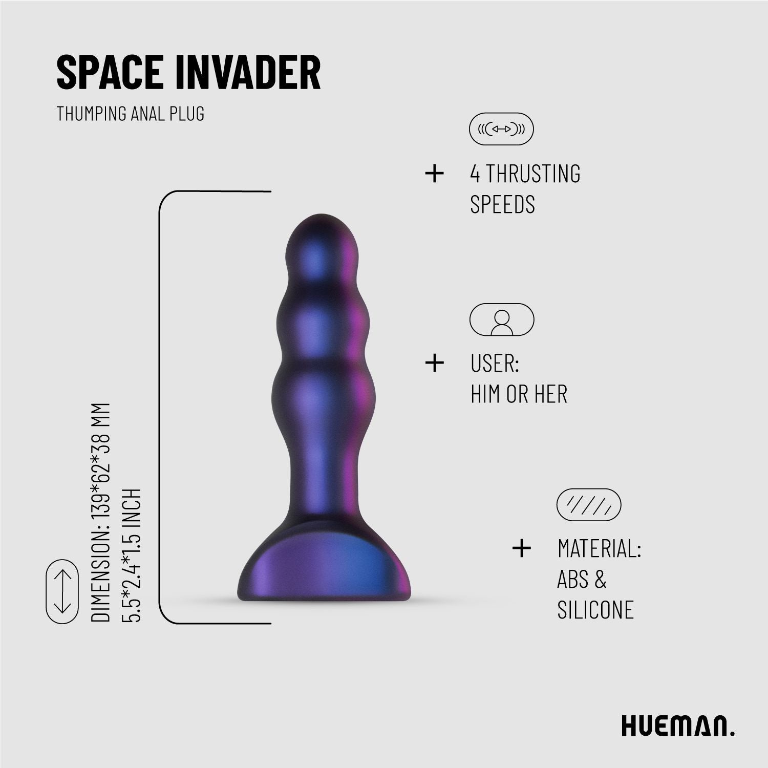 Hueman - Space Invader Vibrating and Thrusting Butt Plug