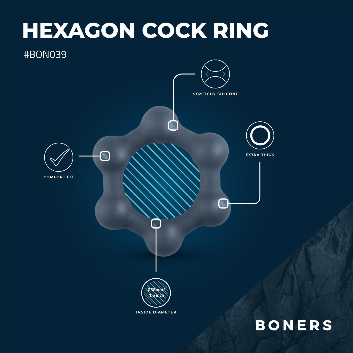 Boners Hexagon Cockring With Steel Balls