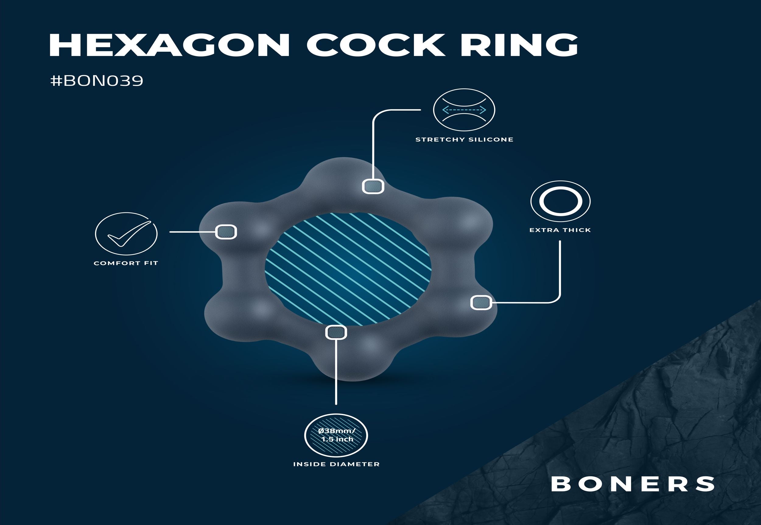Boners Hexagon Cockring With Steel Balls