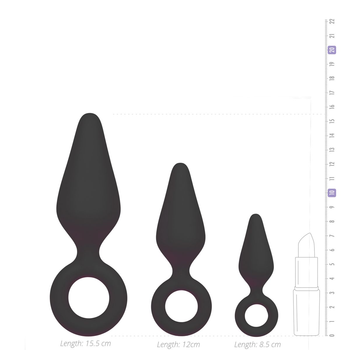 Black Buttplugs With Pull Ring - Set