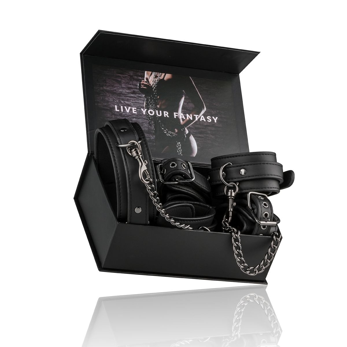 Fetish set with collar, ankle- and wrist cuffs