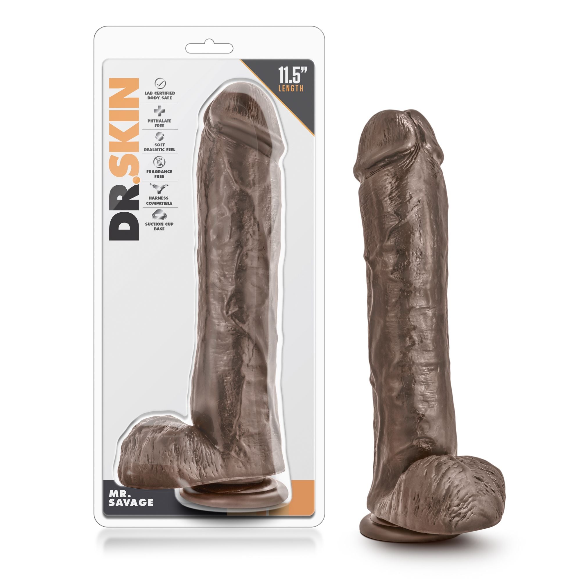 Dr. Skin - Mr. Savage Dildo With Suction Cup 11.5''  - Chocolate