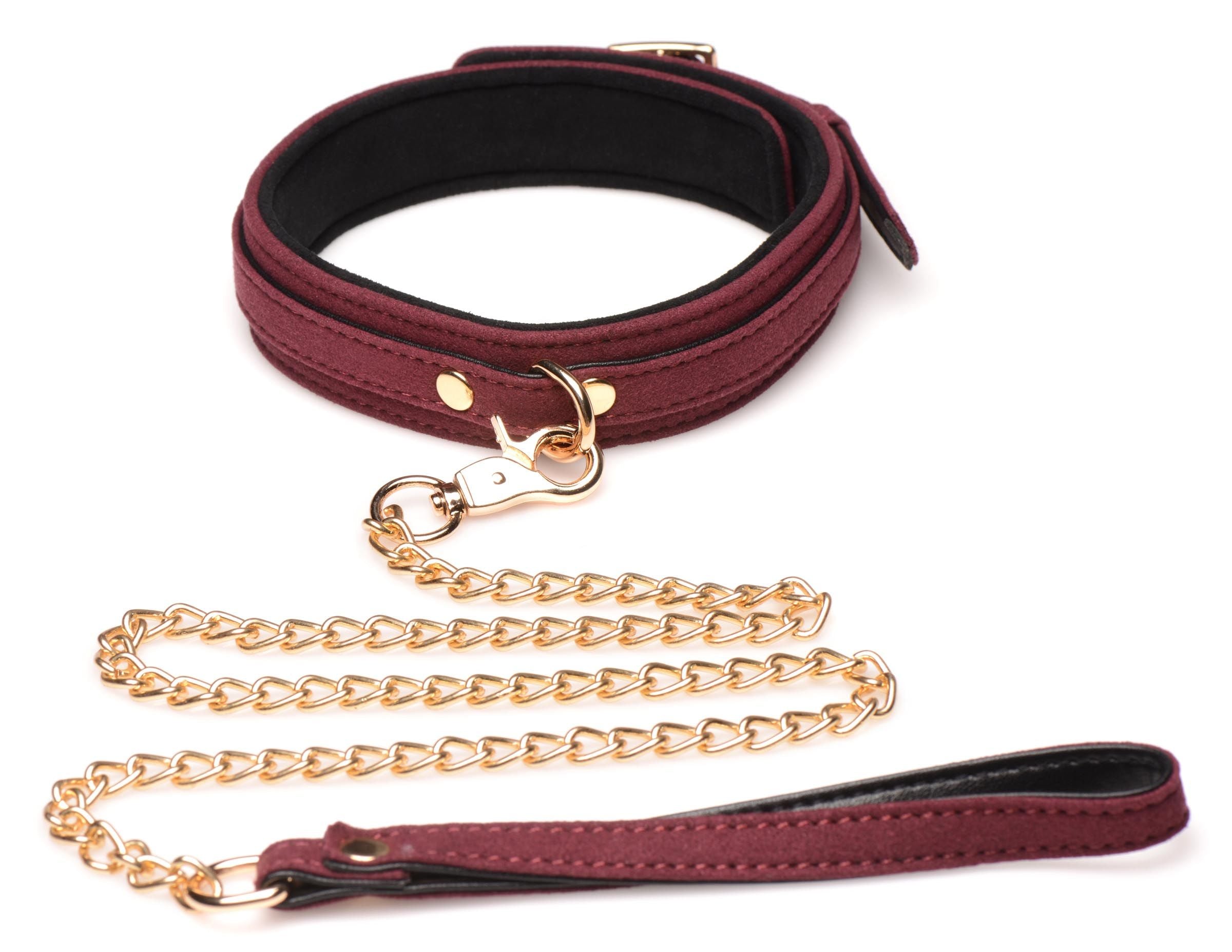 6-Piece BDSM Suede Cuff Set With Collar And Strap - Burgandy
