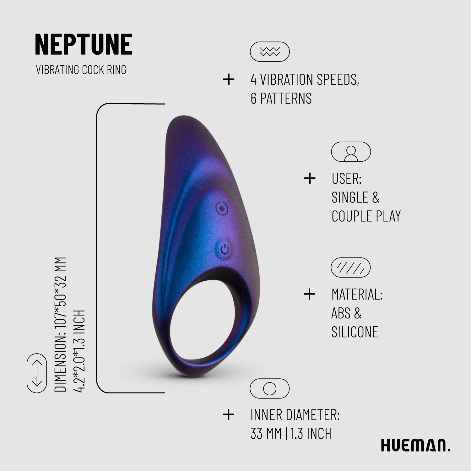 Hueman - Neptune Vibrating Cock Ring + Remote