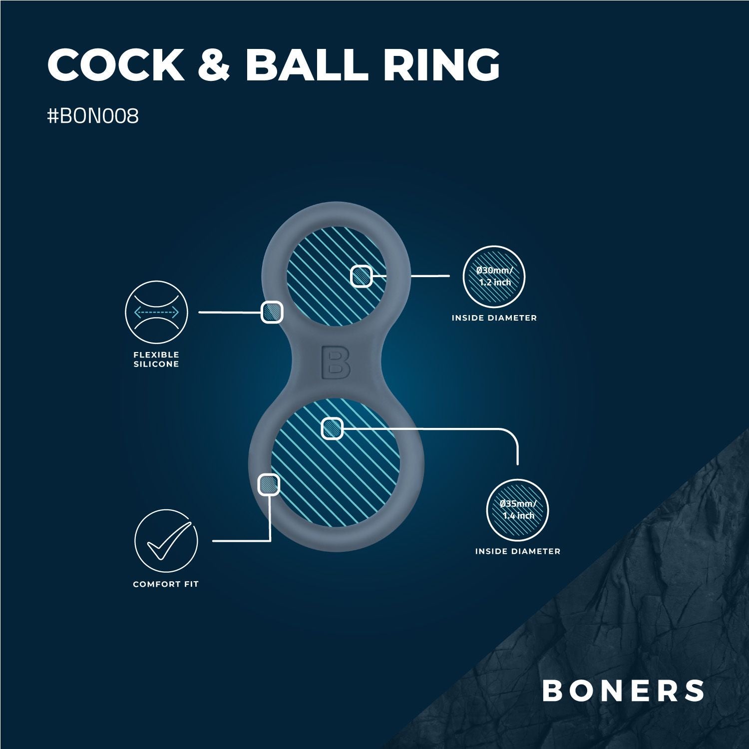 Boners Silicone Cock Ring And Ball Stretcher - Grey