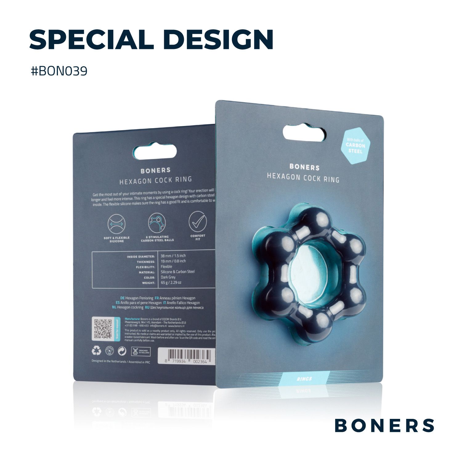 Boners Hexagon Cockring With Steel Balls